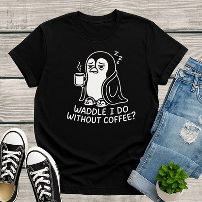 Penguin T-Shirt - 'Waddle I Do Without Coffee?' Softstyle Tee